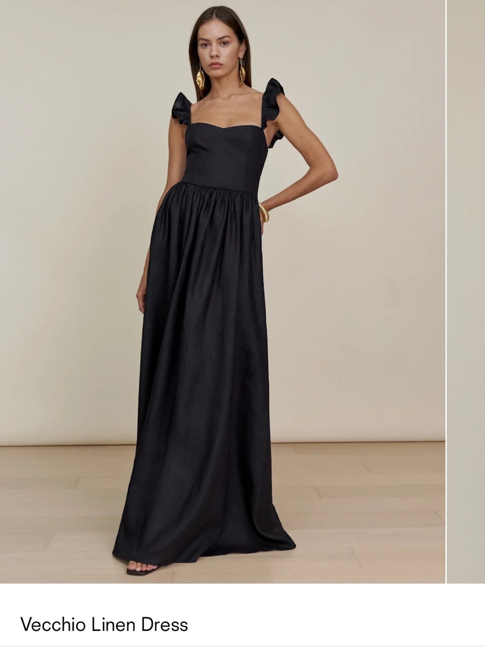 Reformation Black Linen Maxi Dress with Ruffle Straps
